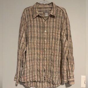 The Territory Ahead 100%‎ Linen Button Down Plaid Shirt Size XXL